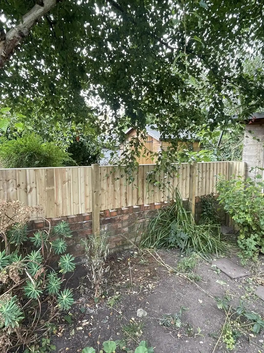 New vertical timber fencing installed above an existing brick garden wall to improve privacy.